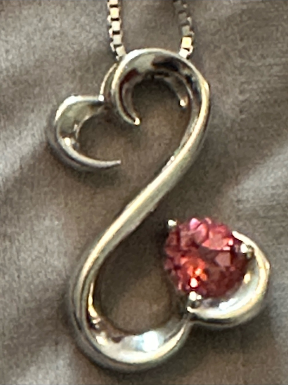 Silver Heart Loop Pendant Necklace with Pink Gemstone